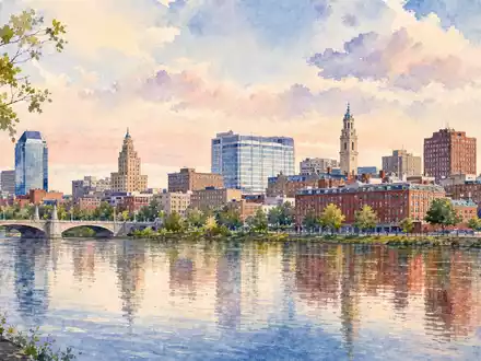 Eversource Energy Aquarell der Springfield Skyline am Connecticut River zeigt ISIN US30040W1080 Firmensitz - Foto: THN