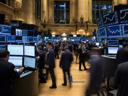 Eversource Energy NYSE Handelssaal mit Versorgersektorcharts auf Monitoren zeigt Börsenhandel der ISIN US30040W1080 - Foto: THN