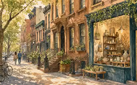 Etsy Inc. Aquarell zeigt Brooklyn Stadtbild mit kleinen Boutique-Läden für handgefertigte Waren ISIN US29786A1060 - Foto: THN