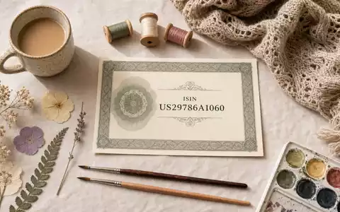Etsy Inc. Flatlay mit Aktienzertifikat ISIN US29786A1060 Keramik Garn und Aquarellpinseln auf Leinenstoff - Foto: THN