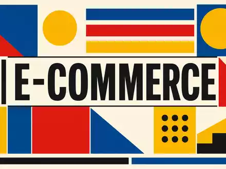Etsy Inc. Bauhaus-Poster mit E-COMMERCE Sektor-Text geometrischen Formen und Primärfarben für ISIN US29786A1060 - Foto: THN