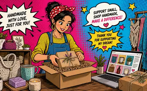 Etsy Inc. Pop-Art-Comic Handwerkerin verpackt bunt Online-Bestellung für US29786A1060 E-Commerce Marktplatz halftone - Foto: THN