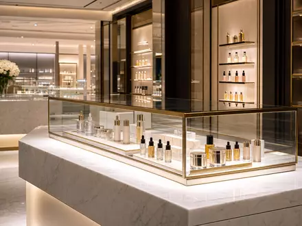 Estée Lauder Cos. US5184391044 – Luxuriöse Beautytheke mit Seren und Cremes auf Marmoroberfläche - Foto: THN
