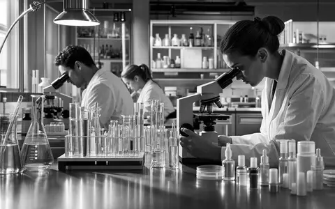 Estée Lauder Cos. US5184391044 – Schwarzweiß-Reportage aus einem Kosmetikforschungslabor mit forschenden Wissenschaftlerinnen - Foto: THN