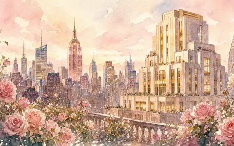 Estée Lauder Cos. US5184391044 – Aquarellgemälde der New Yorker Skyline mit Rosengarten - Foto: THN