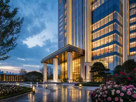 Estée Lauder Cos. US5184391044 – Architektur-Render eines eleganten modernen Luxus-Firmensitzes mit Rosenbeeten - Foto: THN