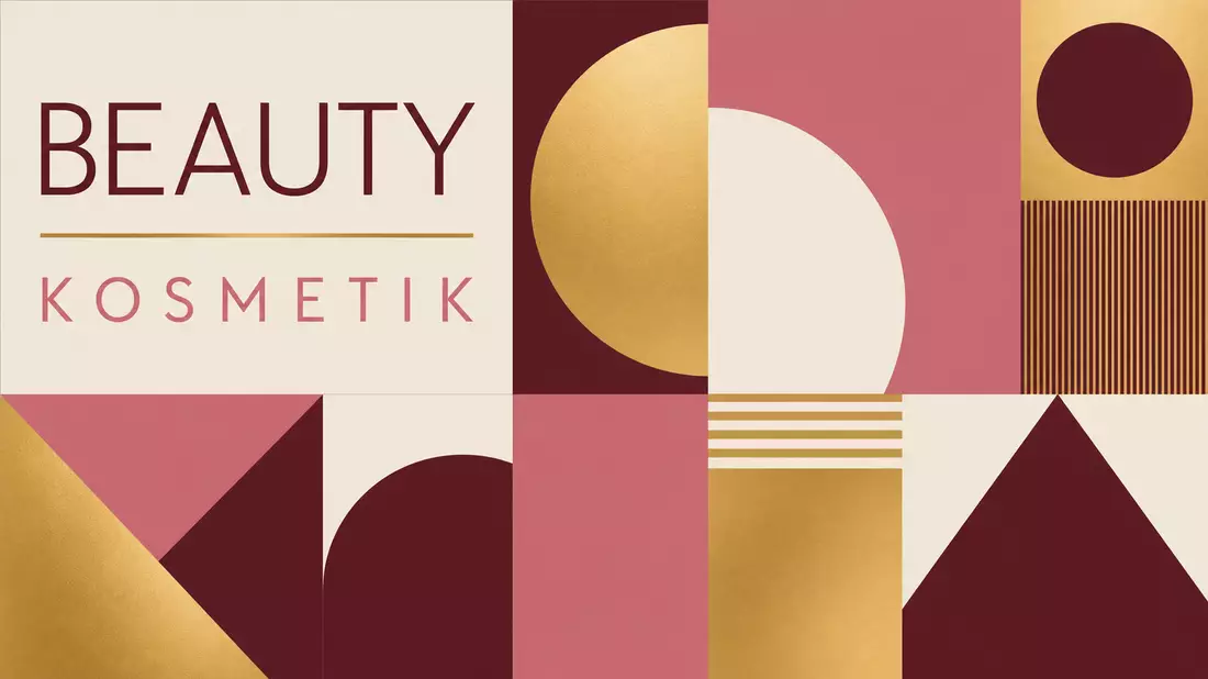 Bauhaus-Poster mit geometrischen Formen und Schriftzügen BEAUTY und KOSMETIK