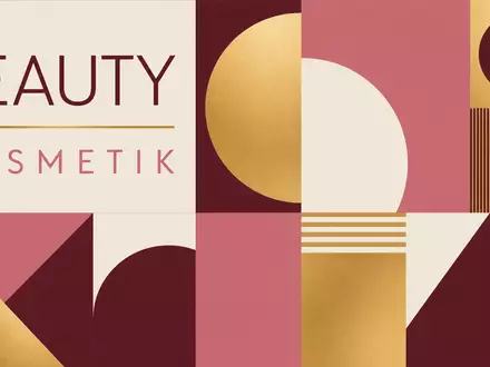 Estée Lauder Cos. US5184391044 – Bauhaus-Poster mit BEAUTY- und KOSMETIK-Schriftzug in Goldtönen - Foto: THN