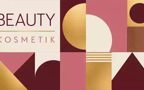 Estée Lauder Cos. US5184391044 – Bauhaus-Poster mit BEAUTY- und KOSMETIK-Schriftzug in Goldtönen - Foto: THN