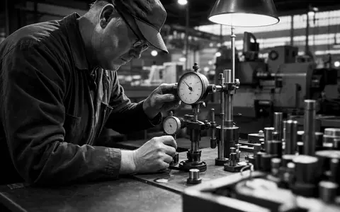 AMETEK Inc. Techniker kalibriert industrielle Messgeräte dokumentarisch in Schwarzweiß, Aktie mit ISIN US0311001004 - Foto: THN