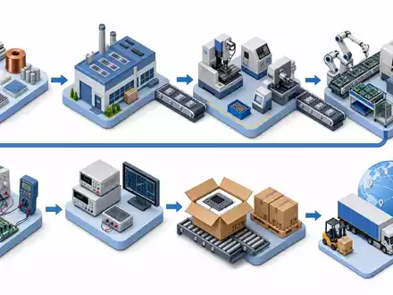 AMETEK Inc. Wertschöpfungskette der Elektronikinstrumentenfertigung als isometrische 3D Illustration, ISIN US0311001004 dargestellt - Foto: THN
