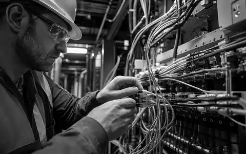 Amphenol Corp. Techniker prüft Glasfaserkabel in der Fabrik, ISIN US0320951017, dokumentarische Aufnahme - Foto: THN