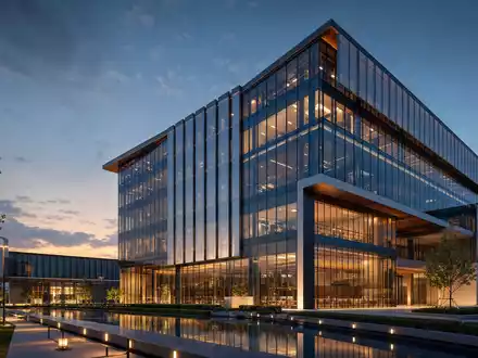 Amphenol Corp. moderner Konzern Campus als Architektur Render bei Daemmerung ISIN US0320951017 Technologie - Foto: THN