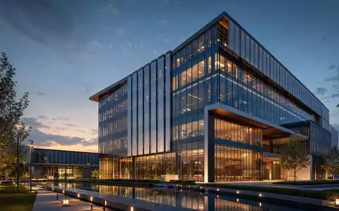 Amphenol Corp. moderner Konzern Campus als Architektur Render bei Daemmerung ISIN US0320951017 Technologie - Foto: THN