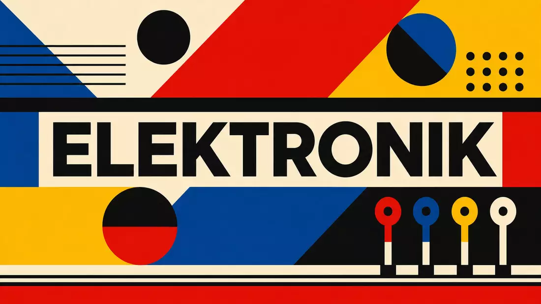Geometrisches Bauhaus-Poster mit Primärfarben und dem Text ELEKTRONIK