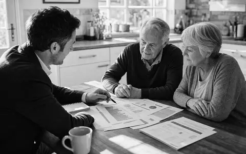 Ameriprise Financial Inc. US03076C1062 dokumentarische Schwarzweiß Fotografie eines Rentenplanungsgesprächs am Küchentisch zuhause - Foto: THN