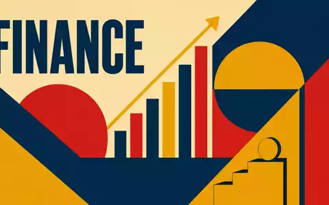 Ameriprise Financial Inc. US03076C1062 Bauhaus Poster mit geometrischen Formen Sektortext FINANCE Navyblau und Rot - Foto: THN