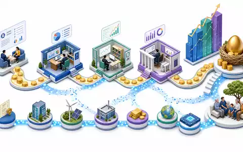 Ameriprise Financial Inc. US03076C1062 isometrisches 3D Diagramm zeigt die gesamte Vermögensverwaltung als Prozess - Foto: THN