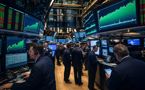 Ameriprise Financial Inc. US03076C1062 NYSE Börsenparkett Reportage mit aktiven Händlern vor digitalen Kursanzeigetafeln - Foto: THN