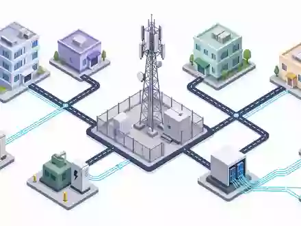 American Tower Corp. zeigt die Wertschöpfungskette isometrisch, Telekommunikations-REIT mit ISIN US03027X1000 global aktiv - Foto: THN