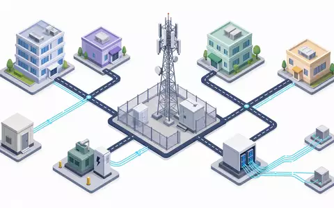 American Tower Corp. zeigt die Wertschöpfungskette isometrisch, Telekommunikations-REIT mit ISIN US03027X1000 global aktiv - Foto: THN