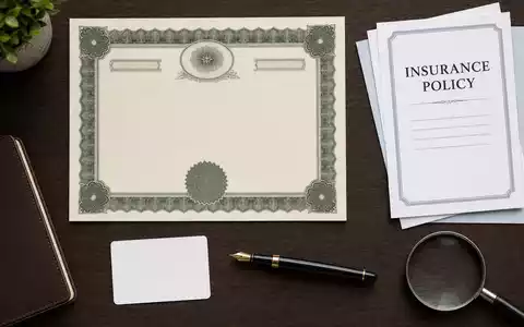 Flatlay-Arrangement mit Aktienzertifikat, ISIN-Karte und Versicherungsdokumenten, symbolisch für Assicurazioni Generali S.p.A., ISIN IT0000062072, ordentlich drapiert - Foto: THN