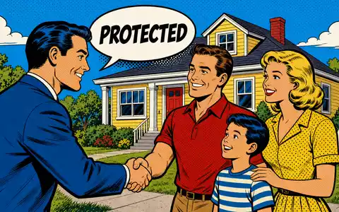 Bunte Pop-Art-Comicszene mit Versicherungsvertreter und Familie, angelehnt an Assicurazioni Generali S.p.A., ISIN IT0000062072, fröhliche Stimmung - Foto: THN