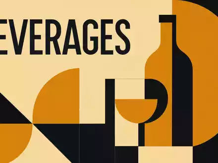 Diageo plc GB0002374006 erscheint als Bauhaus-Poster mit geometrischen Flaschenformen und dem Sektor-Schriftzug BEVERAGES in Erdtönen - Foto: THN