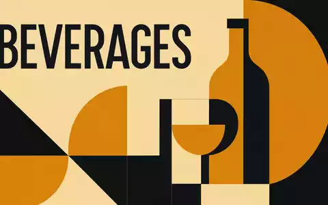 Diageo plc GB0002374006 erscheint als Bauhaus-Poster mit geometrischen Flaschenformen und dem Sektor-Schriftzug BEVERAGES in Erdtönen - Foto: THN