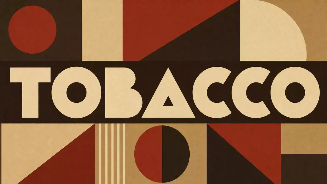 Bauhaus-Poster mit geometrischen Formen in Erdtönen und dem Schriftzug TOBACCO