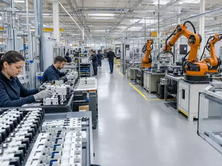 Legrand SA (FR0010307819) betreibt moderne Produktionsanlagen fĂŒr elektrische Schalter und Installationskomponenten mit Robotertechnik - Foto: THN