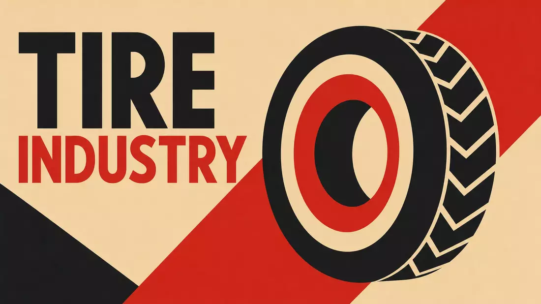 Bauhaus-Poster mit geometrischem Reifenmotiv und Text TIRE INDUSTRY in Rot Schwarz