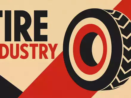 Compagnie Générale des Établissements Michelin FR001400AJ45 illustriert geometrisches Bauhaus-Poster mit Reifenform und Branchentext TIRE INDUSTRY - Foto: THN