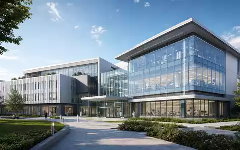 ConvaTec Group Plc GB00BD3VFW73 zeigt architektonisches Render eines glÀsernen Forschungs- und EntwicklungsgebÀudes bei Tageslicht - Foto: THN