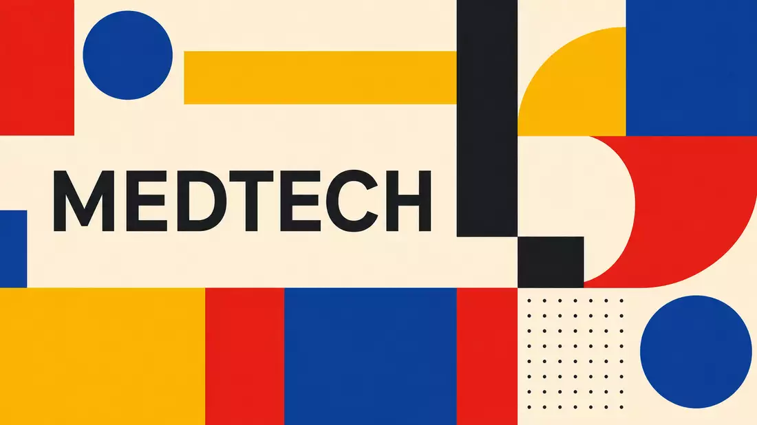 Geometrisches Bauhaus-Poster mit Sektor-Schriftzug MEDTECH in kräftigen Farben