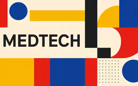 ConvaTec Group Plc GB00BD3VFW73 inspiriert geometrisches Bauhaus-Poster mit Sektor-Schriftzug MEDTECH in krÀftigen Grundfarben - Foto: THN