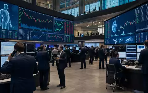 ConvaTec Group Plc GB00BD3VFW73 zeigt Börsen-Editorial vom Handelssaal der London Stock Exchange mit Gesundheitssektor-Charts - Foto: THN
