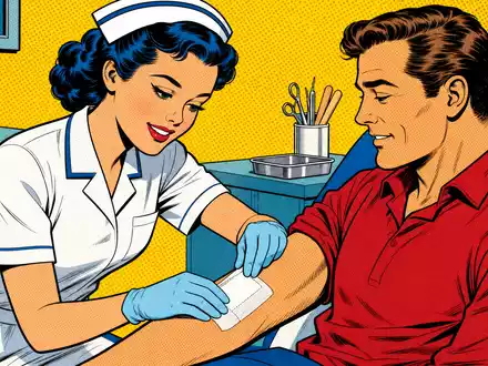 ConvaTec Group Plc GB00BD3VFW73 inszeniert Pop-Art-Comic einer Krankenschwester beim Anlegen einer Wundauflage - Foto: THN