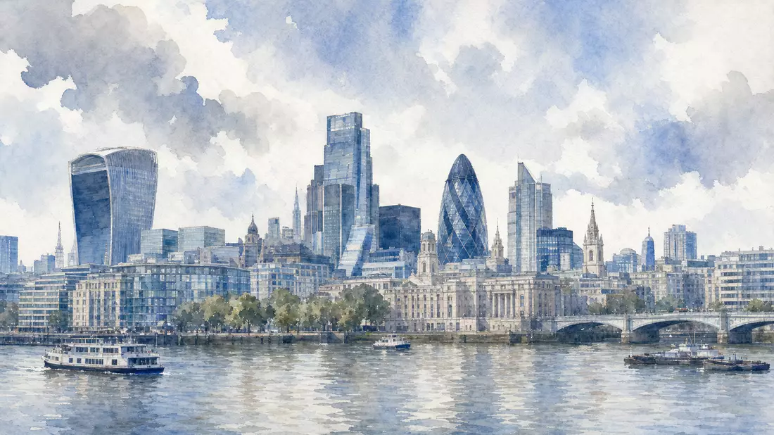 Aquarell Londoner Skyline für Man Group plc