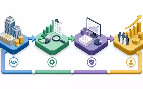 Man Group plc JE00BJ1DLW90 visualisiert isometrisches 3D-Diagramm der Wertschöpfungskette von Kapitalanlage bis Fondsverwaltung - Foto: THN
