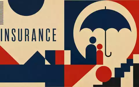 Bauhaus-Poster mit geometrischen Formen und Schriftzug INSURANCE steht symbolisch für Beazley plc (GB00BY9D0Y18) Geschäftsfeld - Foto: THN