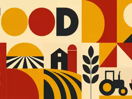 Geometrisches Bauhaus-Poster mit Sektor-Text FOOD symbolisiert die Branche von Smucker (J.M.) Co., ISIN US8326964058 - Foto: THN