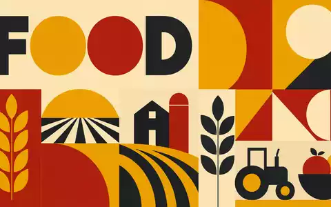 Geometrisches Bauhaus-Poster mit Sektor-Text FOOD symbolisiert die Branche von Smucker (J.M.) Co., ISIN US8326964058 - Foto: THN