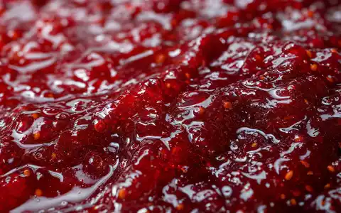 Makroaufnahme glänzender Beerenmarmelade veranschaulicht das Kernprodukt-Segment von Smucker (J.M.) Co., ISIN US8326964058, im Detail - Foto: THN