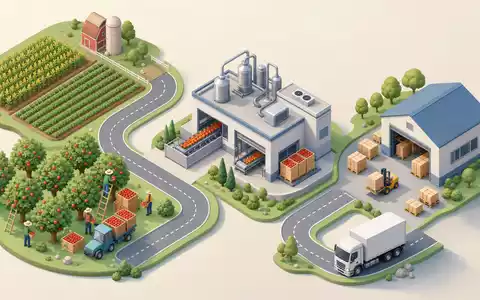 Isometrische 3D-Grafik der Wertschöpfungskette zeigt Produktionsschritte von Smucker (J.M.) Co., ISIN US8326964058 - Foto: THN