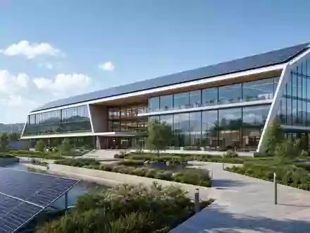 SMA Solar Technology DE000A0DJ6J9 zeigt einen futuristischen Firmensitz mit Photovoltaik-Dach als Architektur-Render - Foto: THN