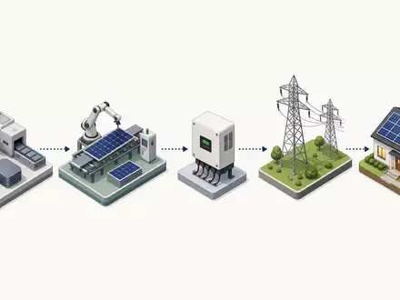 SMA Solar Technology DE000A0DJ6J9 illustriert die Wertschöpfungskette der Solarenergie in isometrischer 3D-Grafik - Foto: THN