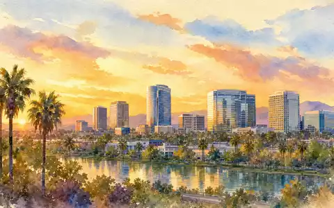 Aquarellmalerei der Skyline von Irvine symbolisiert den Hauptsitz von Skyworks Solutions mit ISIN US83088M1027 - Foto: THN