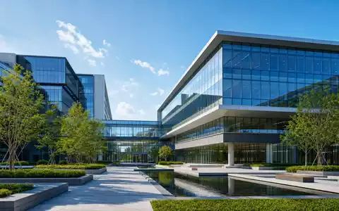 Architektur-Render eines modernen Glas-Firmencampus repräsentiert bildlich Skyworks Solutions mit der ISIN US83088M1027 als Halbleiterunternehmen - Foto: THN
