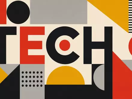 Geometrisches Bauhaus-Poster mit dem Wort TECH steht sinnbildlich für Skyworks Solutions mit ISIN US83088M1027 - Foto: THN